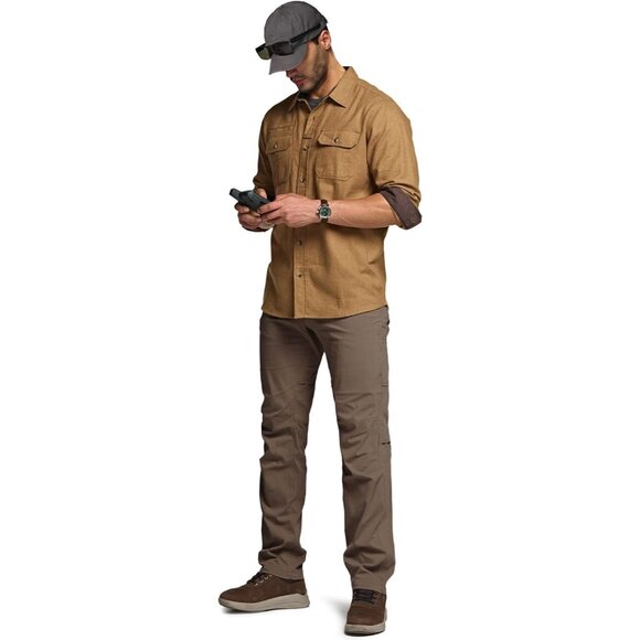 Mens Suede Wheat Brown Cotton Flannel Shirt Long Sleeve Casual Outdoor Plaid - Picture 4 of 9